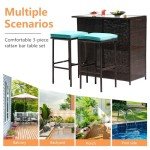 3-Piece Outdoor Wicker Bar Set with Stools