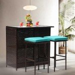 3-Piece Outdoor Wicker Bar Set with Stools