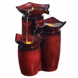 3-Tier Water Glazed Pots Fountain with LED Lights