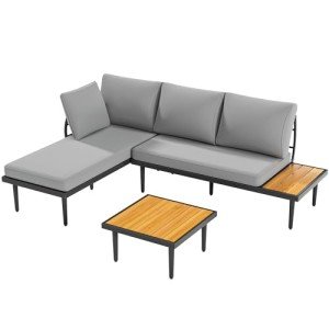 Devoko Patio Sectional Sofa with Acacia Wood Table