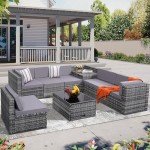 8-Piece Grey Wicker Patio Sectional Set