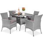 5-Piece Wicker Dining Set with Glass Table