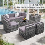 8-Piece Grey Wicker Patio Sectional Set