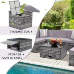 8-Piece Grey Wicker Patio Sectional Set
