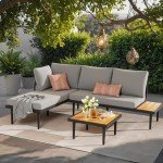 Devoko Patio Sectional Sofa with Acacia Wood Table