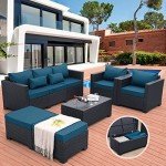 Peacock Blue 6-Piece Rattan Patio Furniture Set