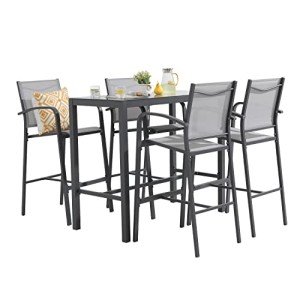 5-Piece Outdoor Aluminum Patio Bar Set - Dark Grey