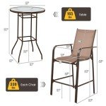 Tangkula 3-Piece Outdoor Bar Set with Stools