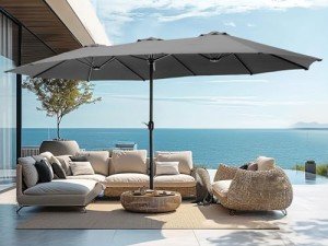 Large 15ft Double-Sided Patio Umbrella, Light Gray