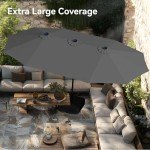 Large 15ft Double-Sided Patio Umbrella, Light Gray