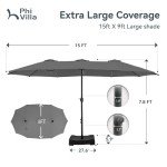 Large 15ft Double-Sided Patio Umbrella, Light Gray