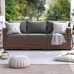 Grey Wicker 3-Seat Patio Sofa with Cushions