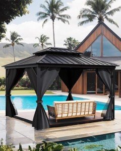 Gray Hardtop Gazebo 10'x12' with Curtains and Net