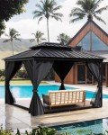 Gray Hardtop Gazebo 10'x12' with Curtains and Net