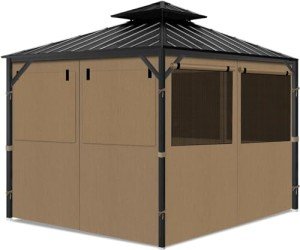 Khaki Gazebo Privacy Curtains with Mosquito Windows