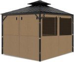 Khaki Gazebo Privacy Curtains with Mosquito Windows