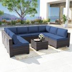 Navy Blue 9-Piece Rattan Patio Furniture Set