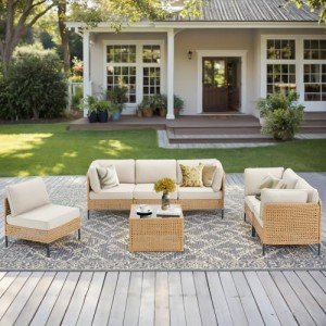 7-Piece Outdoor Rattan Sectional Furniture Set