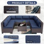 Navy Blue 9-Piece Rattan Patio Furniture Set