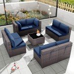 Navy Blue 9-Piece Rattan Patio Furniture Set