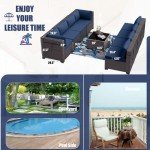 Navy Blue 9-Piece Rattan Patio Furniture Set
