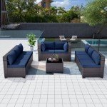 Navy Blue 9-Piece Rattan Patio Furniture Set