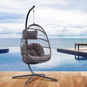 XIAO WEI Rattan Egg Chair with Stand - Dark Grey