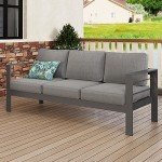 Dark Grey 3-Seat Aluminum Outdoor Sofa with Cushions