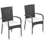 Stackable PE Rattan Outdoor Dining Chairs Set of 2