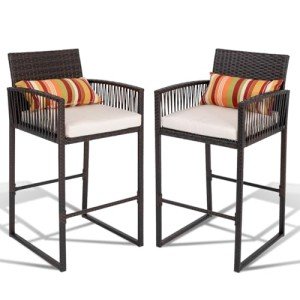 Sundale Outdoor Wicker Bar Stools with Cushions