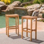 Caribbean Outdoor Acacia Wood Barstool Set, 2 Pieces