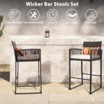 Sundale Outdoor Wicker Bar Stools with Cushions
