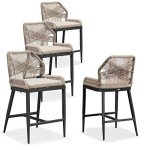 Purple Leaf Set of 4 Outdoor Bar Stools