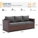 Grey Wicker 3-Seat Patio Sofa with Cushions