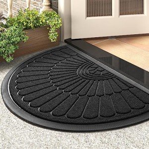 Durable Non-Slip Semicircular Door Mat - Black