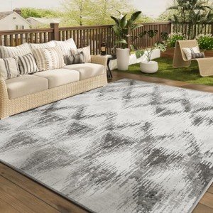 Quick-Dry Grey Outdoor Area Rug for Patios