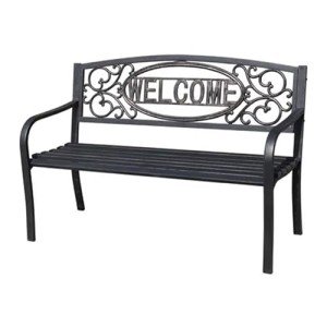 Black Powder Coated Steel Park Bench for Outdoors