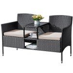 Flamaker Wicker Patio Loveseat with Built-in Table