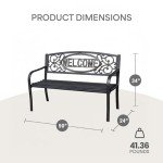 Black Powder Coated Steel Park Bench for Outdoors