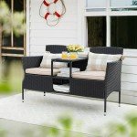 Flamaker Wicker Patio Loveseat with Built-in Table