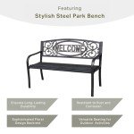Black Powder Coated Steel Park Bench for Outdoors