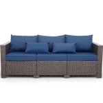 3-Seater Outdoor Couch with Navy Cushions