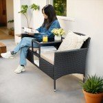 Flamaker Wicker Patio Loveseat with Built-in Table