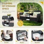 Flamaker Wicker Patio Loveseat with Built-in Table