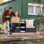 Flamaker Wicker Patio Loveseat with Built-in Table