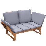 Devoko Acacia Wood Outdoor Couch with Adjustable Armrests