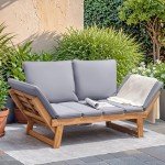 Devoko Acacia Wood Outdoor Couch with Adjustable Armrests