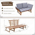 Devoko Acacia Wood Outdoor Couch with Adjustable Armrests