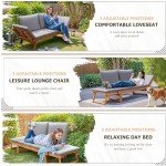Devoko Acacia Wood Outdoor Couch with Adjustable Armrests