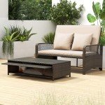 Adjustable Wicker Daybed with Storage Ottoman Beige